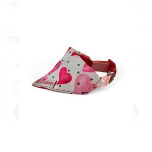 Whimsy Dog Collar/ Bandana. Pink hearts with gold glitter dots. Size Small.